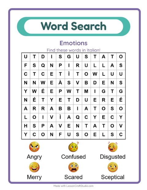 Picture word search – Feelings