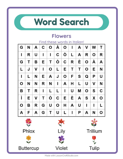 Picture word search – Flowers