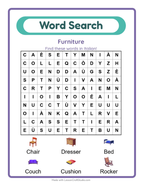 Picture word search – Furniture