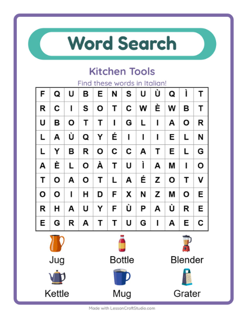 Picture word search – Kitchen Tools
