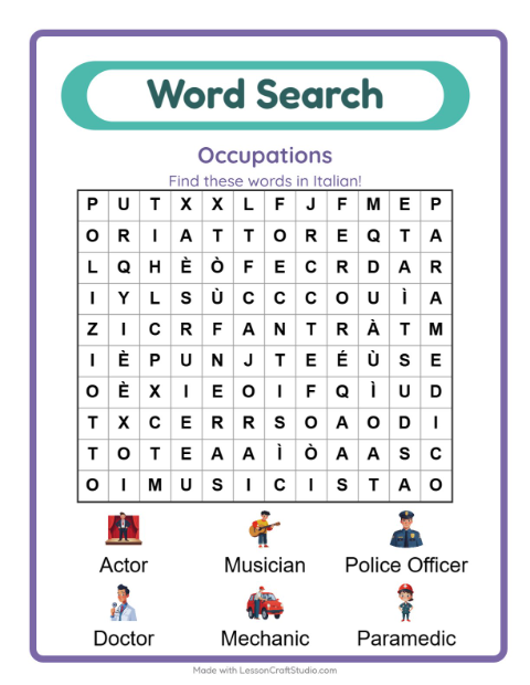 Picture word search – Community Helpers