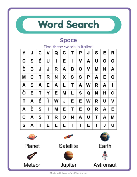 Picture word search – Space