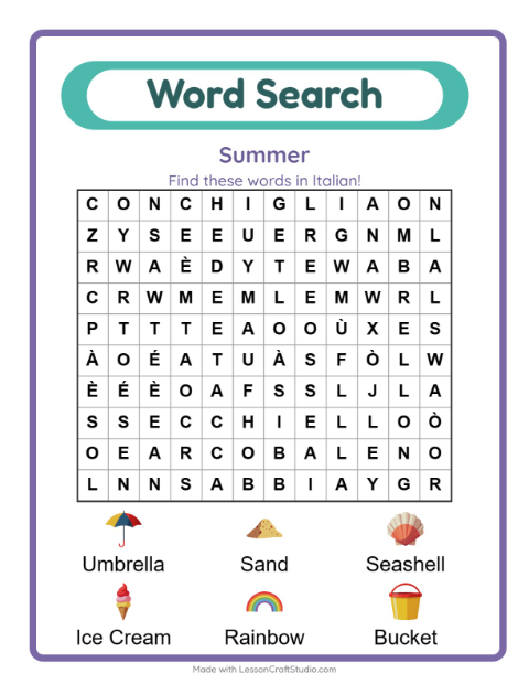 Picture word search – Summer