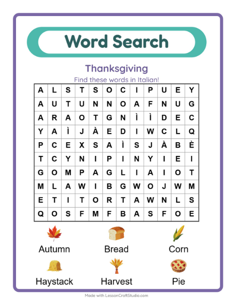 Picture word search – Thanksgiving