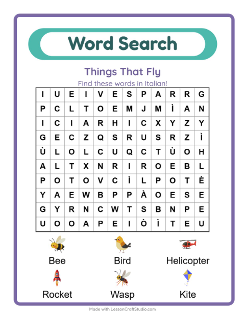 Picture word search – Things That Fly