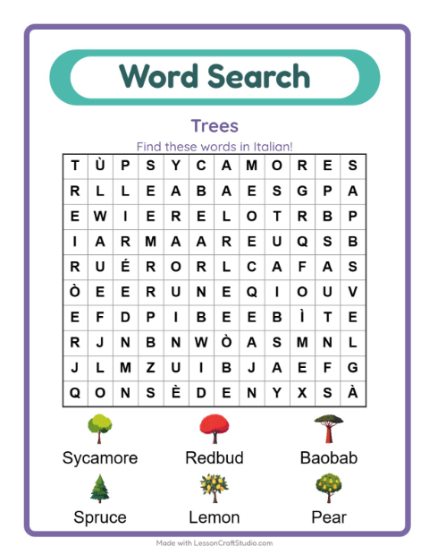 Picture word search – Trees
