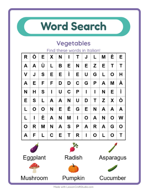 Picture word search – Vegetables