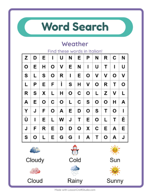 Picture word search – Weather