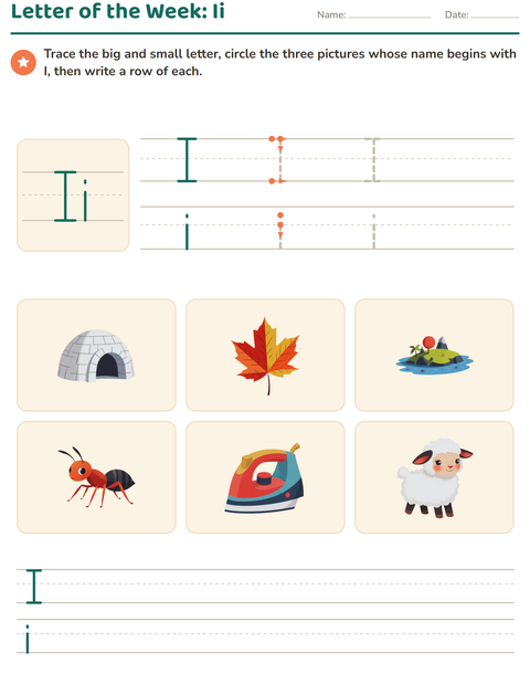 Preview of Letter of the Week worksheet for kindergarten