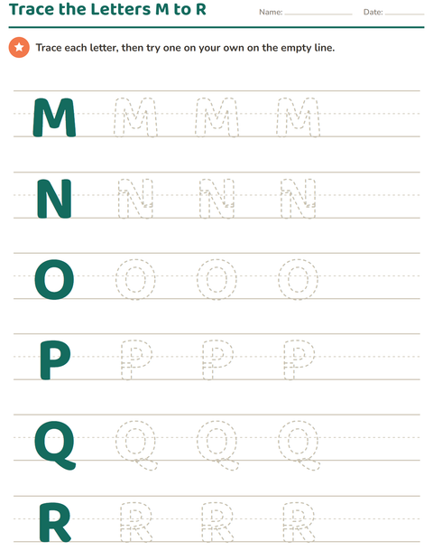 Letter Tracing M to R: Points, Bumps and Loops
