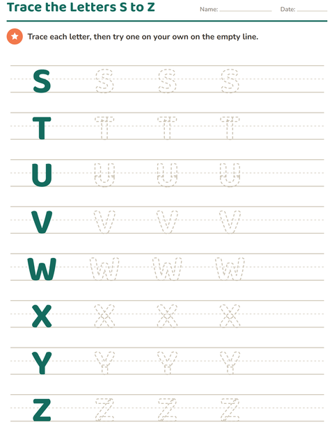 Letter Tracing S to Z: Finishing the Alphabet