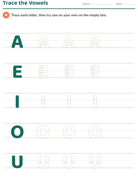 Vowel Tracing: A, E, I, O, U