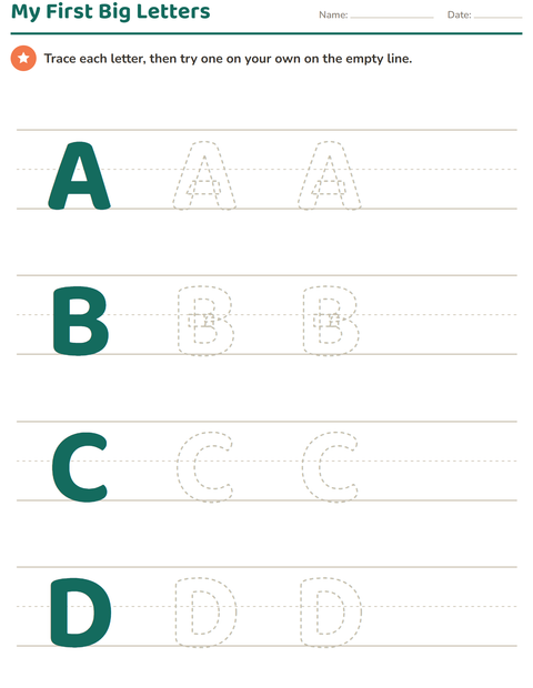 Preview of My First Big Letters: Tracing A, B, C and D