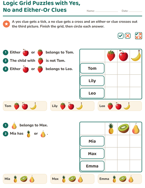Preview of Logic Grid Puzzles with Yes, No and Either-Or Clues