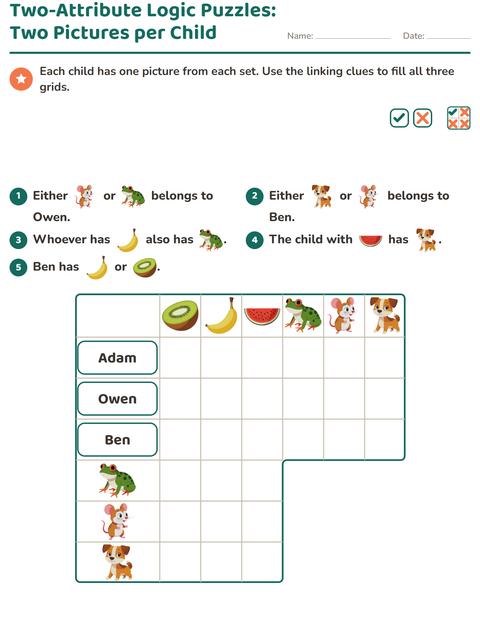 Preview of Logic Grid Puzzles worksheet featuring Fruits for grade 3