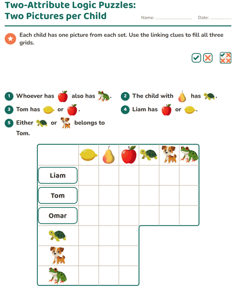 Preview of Logic Grid Puzzles worksheet featuring Fruits for grade 3