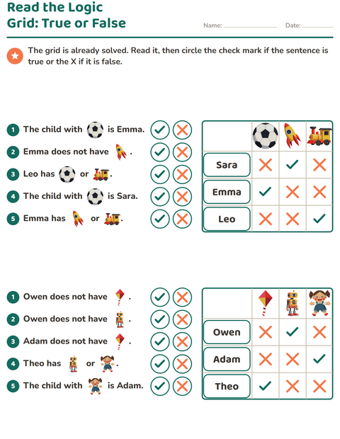 Preview of Logic Grid Puzzles worksheet featuring Toys for grade 2