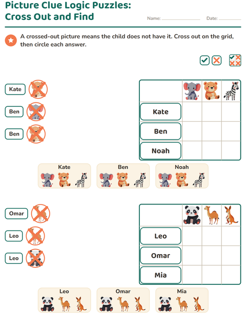 Preview of Logic Grid Puzzles worksheet featuring Zoo Animals for grade 1