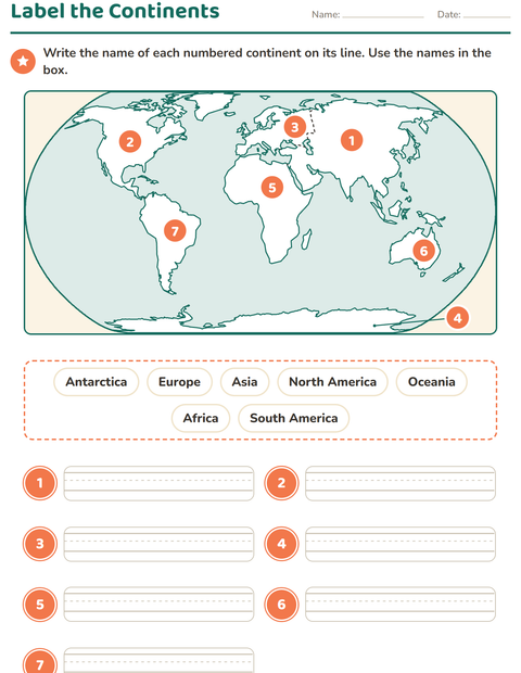 Label the Continents