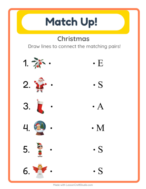 Preview of Matching worksheet featuring Christmas for kindergarten