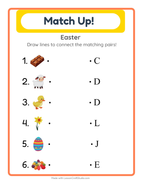 Preview of Matching worksheet featuring Easter for kindergarten