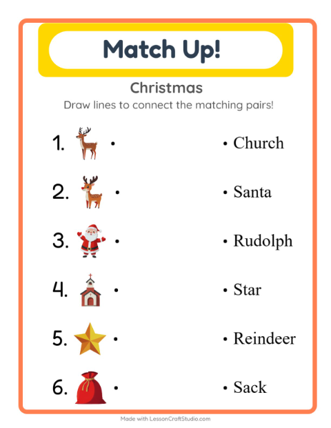 Preview of Matching worksheet featuring Christmas for kindergarten