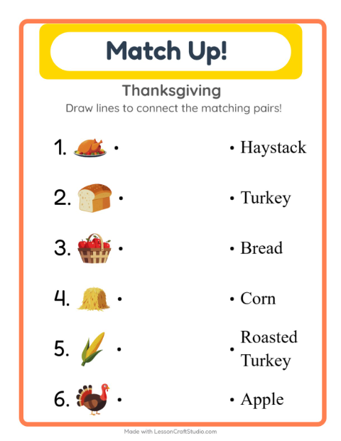 Word Match with Thanksgiving