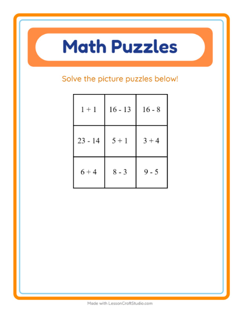 Math Puzzle with Fourth of July Things — Grade 2