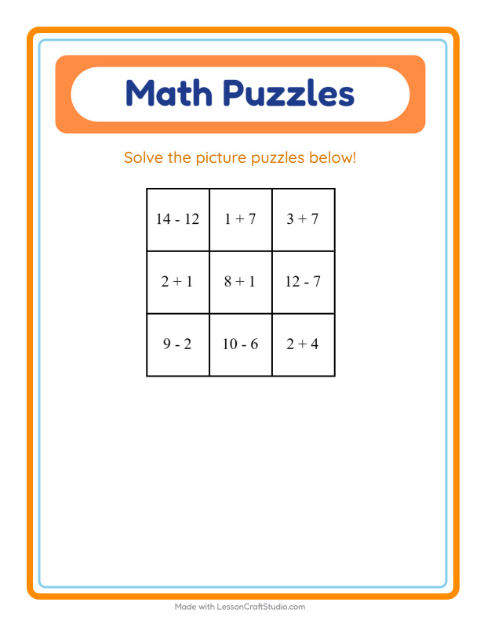 Preview of Math Puzzle with Camping Gear — Grade 1