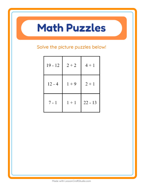 Math Puzzle with Hospital Things — Grade 2