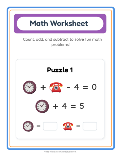 Preview of Math Worksheet worksheet featuring Around the House for kindergarten