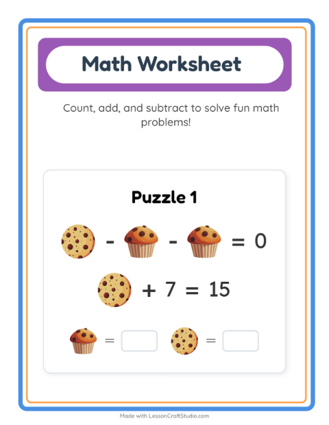 Preview of Subtraction worksheet featuring Colors for kindergarten