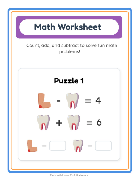 Preview of Math Worksheet worksheet featuring Body Parts for kindergarten