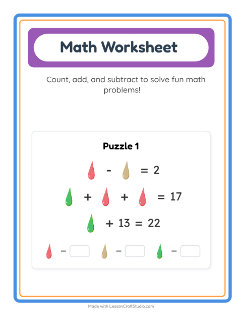 Preview of Math Worksheet worksheet featuring Colors for kindergarten