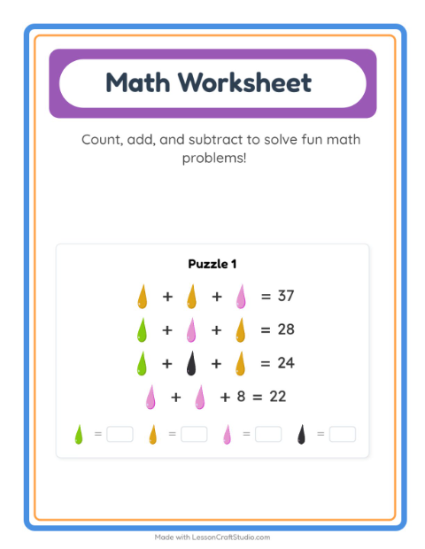 Preview of Code Addition worksheet featuring Toys for kindergarten