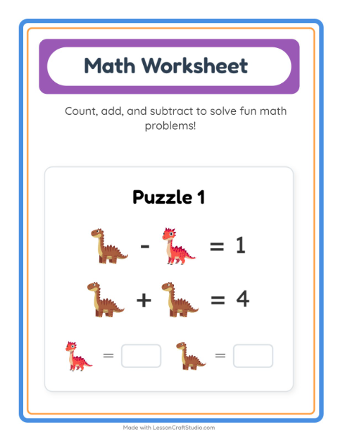 Preview of Math Worksheet worksheet featuring Dinosaurs for kindergarten