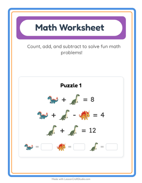 Preview of Subtraction worksheet featuring Zoo Animals for kindergarten