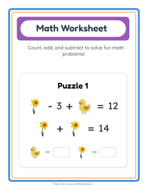Preview of Math Worksheet worksheet featuring Easter for kindergarten