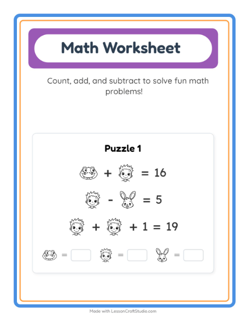 Preview of Math Worksheet worksheet featuring Faces BW for kindergarten