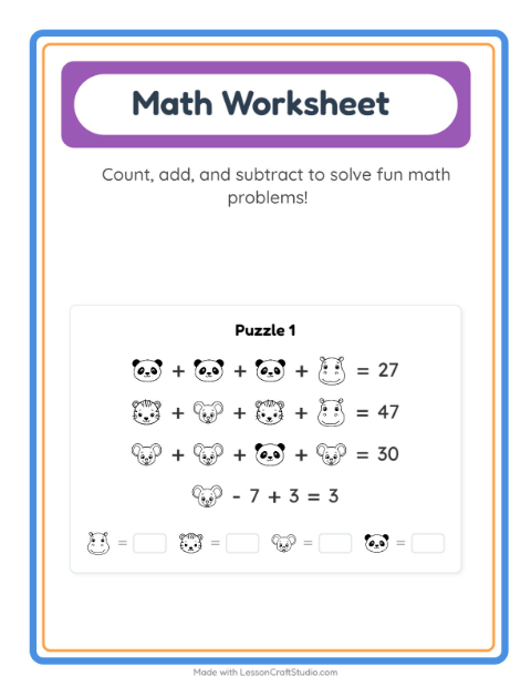 Preview of Math Worksheet worksheet featuring Faces BW for kindergarten