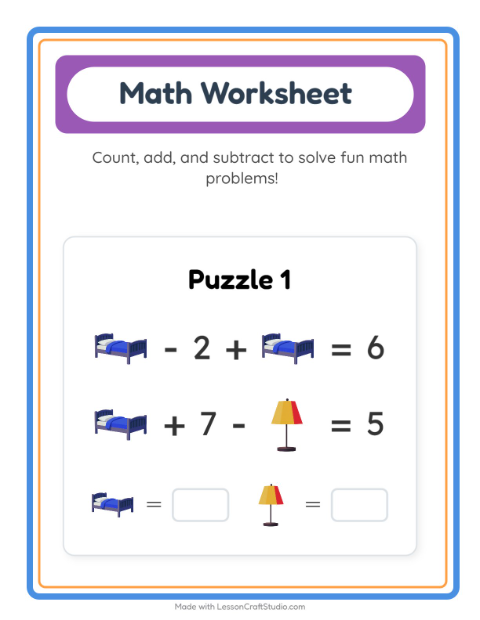 Preview of Math Worksheet worksheet featuring Tools for kindergarten