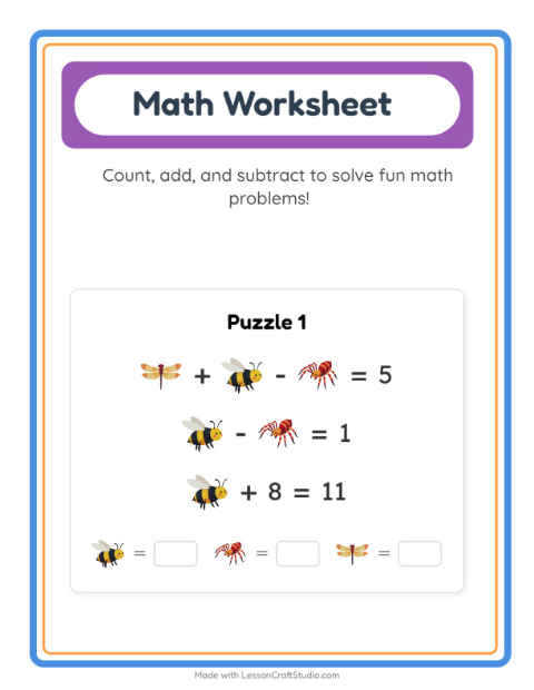 Preview of Math Puzzle worksheet featuring Emotions for grade 1