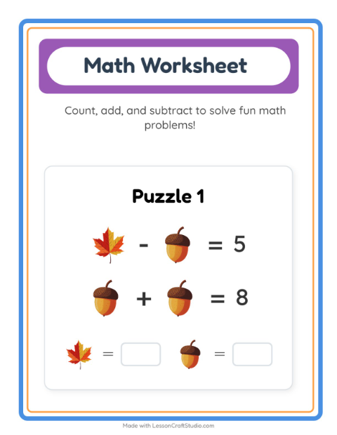 Preview of Subtraction worksheet featuring At the Supermarket for kindergarten