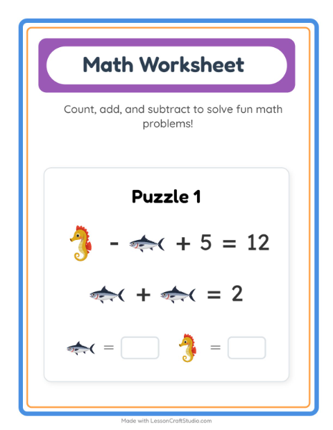 Symbol Math with Ocean Life