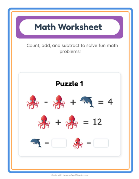 Preview of Subtraction worksheet featuring Camping for kindergarten