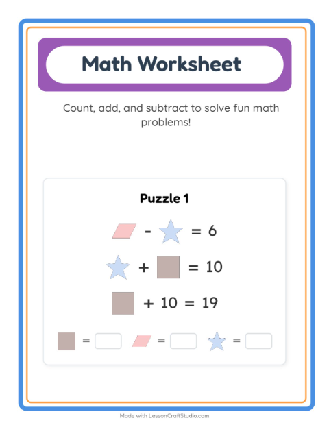 Preview of Math Worksheet worksheet featuring Shapes for kindergarten