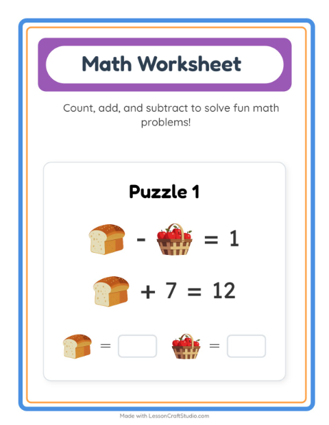 Preview of Math Worksheet worksheet featuring Thanksgiving for kindergarten