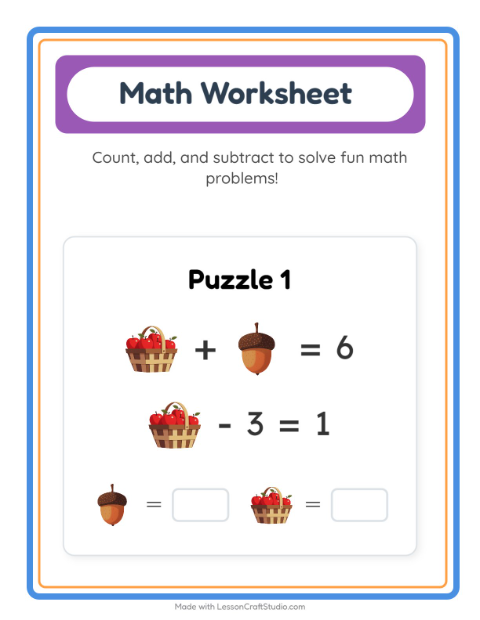 Preview of More Or Less worksheet featuring Fruits for preschool