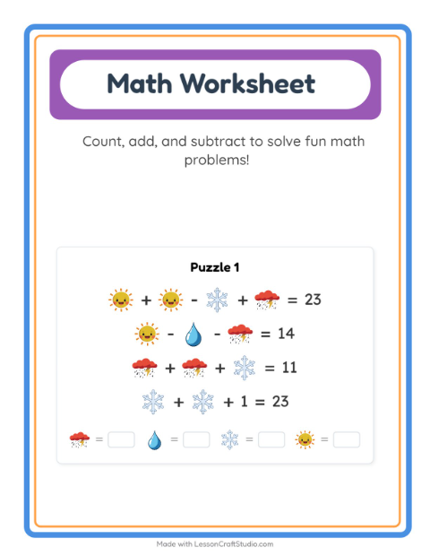 Preview of Math Worksheet worksheet featuring Weather for kindergarten