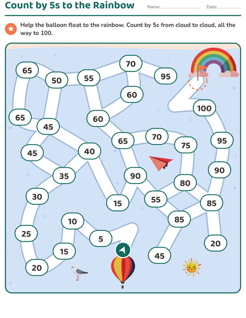 Preview of Skip Counting Maze by 5s: Fly the Balloon to the Rainbow